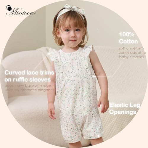 Baby Girls Ruffled Sleeve Rompers Toddler Girls Jumpsuits One-Piece Cotton Outfits3