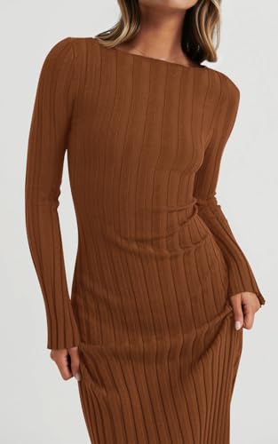 PRETTYGARDEN Womens Sweater Dress Fall 2025 Casual Boat Neck Long Sleeve Pullover Ribbed Knit Bodycon Maxi Sweater Dresses4