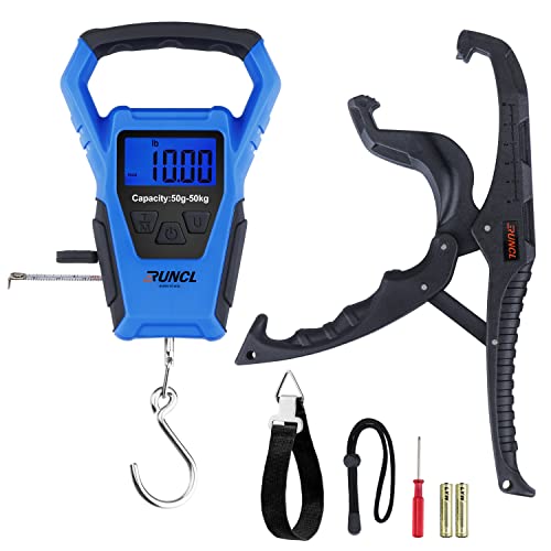 Runcl Waterproof Fishing Scale With Lip Gripper, Electric Fish Scale With 40 Inch Ruler, Lb/Oz/Kg Mode, Non-Slip Handle, 110 Lb, Memory Storage, Digital Portable Hanging Scale For Luggage #TOP21