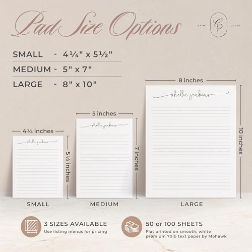 personalized stationery notepads for women notepads with name in all lowercase custom notepad lined unlined cute notepads to do list notepad memo pad personalized notepads with name - swash script pad