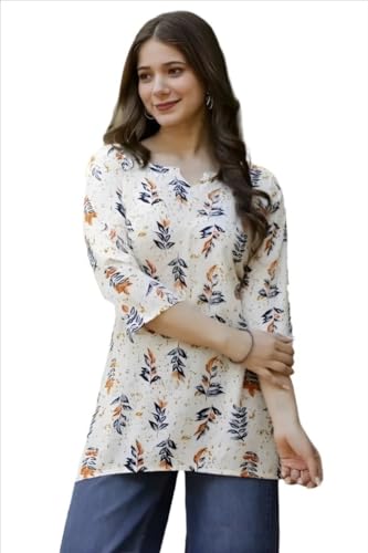 Image of Women's Short Kurti in TopsTunic Rayon Cotton Blend | Ladies Ethnic Tunic