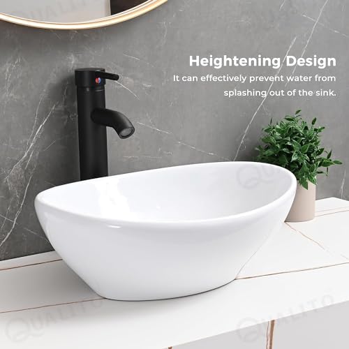 Image of QUALITO White Table Top Wash Basin for Bathroom, Living Room, Hall, Dinning Room | Countertop /Over Counter Ceramic Vessel Sink /Basin | Glossy Finish Table Top Wash Basin (White,16x14x6.5 Inch)