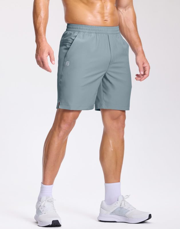 Image of GGJ Men's Lightweight Athletic Shorts with 2 Zipper Pockets 7 inch /9 inch /5 inch Gym Workout Running Quick Dry Tennis Shorts for Men