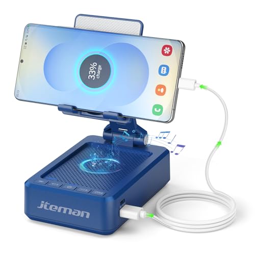 JTEMAN Regalo per uomini e donne, supporto per telefono con altoparlante Bluetooth e funzione di ricarica, supporto di ricarica pieghevole per telefono, idea di compleanno, gadget tecnologici per la