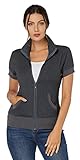J.Corrine Sudaderas Mujer sin Capucha Primavera Manga Corta con Cremallera Chaqueta Deportiva con Bolsillos Casual Gris XS
