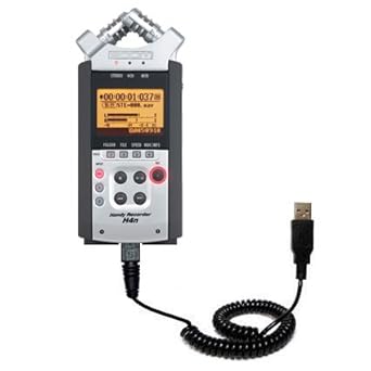 Gomadic USB Charging Data Coiled Cable designed for the Zoom H4n Will charge and data sync with one unique TipExchange enabled cable