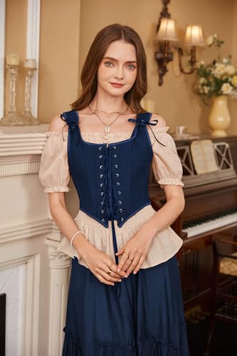 Image of SCARLET DARKNESS Women's Renaissance Corset Tops Vintage Lace Up Overbust Bustier Bodice