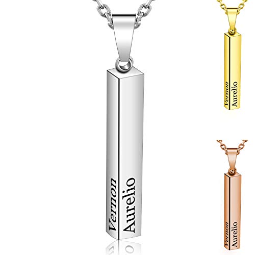 Amlion Collier Prenom Personnalisé,Personnaliser Gravé Colliers, Colliers Pendentif 4 Côtés