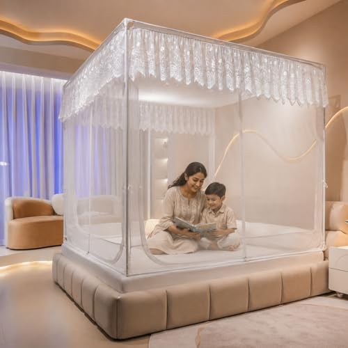 Image of Dawnwake Mosquito Net, Anti-Fall Mosquito Neting Bed for Babies /Adult /Outdoor,Portable Foldable Travel /Camping Mosquito Net Tent, Suit for Queen Size Bed (White, 200 * 150cm)