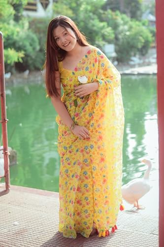 Image of MIRCHI FASHION Women Saree Cotton Abstract Printed | Lightweight Comfortable Sari for Office and Regular Daily Wear with Matching Blouse Piece