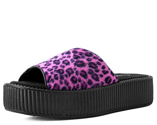 T.U.K. Shoes De Mujer De Color Negro Y Rosa De Imitación De Leopardo De Piel Sintética De Alta Suela Slip En Sandalia EU40 / UKW7