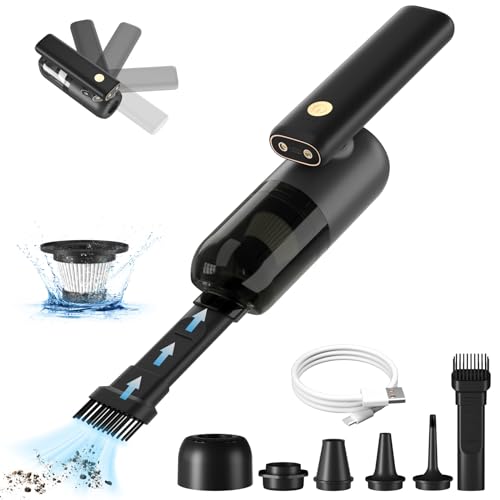 COKUNST Mini Car Vacuum Cleaner, 180° Foldable Handheld Vacuum with LED, One-Button Cordless Keyboard Vacuum Cleaner, 5 in 1 Wireless Rechargeable Car Vacuum Air Duster for Car/Home/Office Cleaning