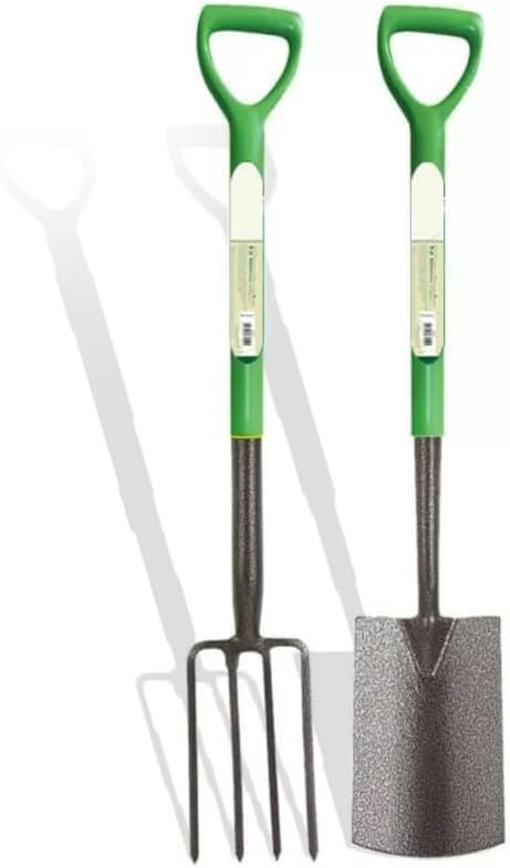 Garden Fork & Spade Shovel Set, Heavy Duty Carbon Steel D-Handle Tools, 2pc