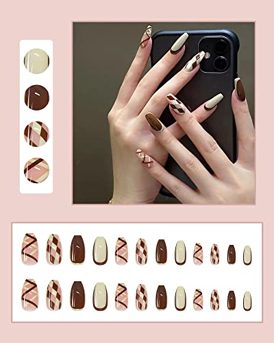 Justotry 24 Pcs Medium Length Press On Nails, Glossy Acrylic Fake Nails,Short Coffin Stick On Nails For Women Nail Salon,Ballerina Artificial Nail Art False Nails Tips With Nail Glue #TOP2