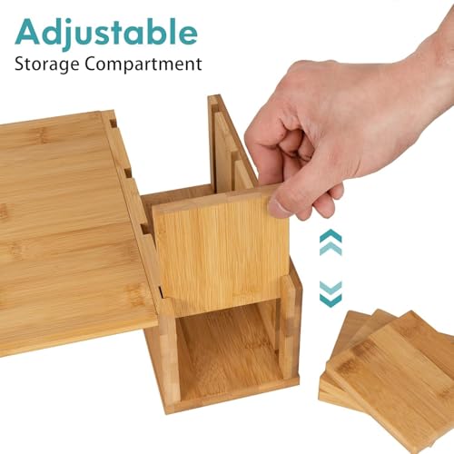 Image of VBM Monitor Riser Stand Bamboo Computer Laptop, Printer, PC with Storage Slot Adjustable Desktop Stand For Home , Office (wooden monitor stand with drawer)