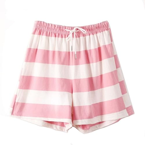 Men's Summer Cotton Pajamas Shorts Striped Pj Bottoms High Wiated Elastic Waist Soft Drawstring Lounge