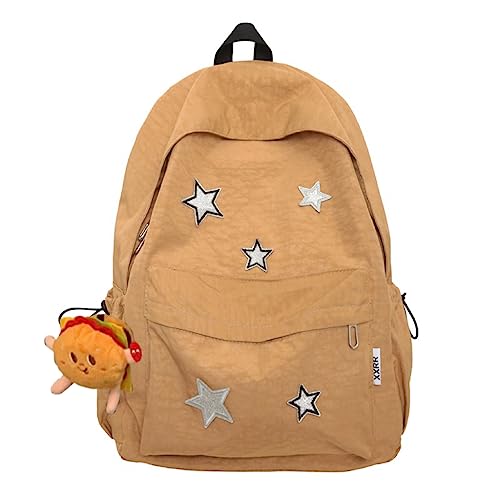 UIVXXUD Mochila Kawaii com acessórios fofos – nylon impermeável, múltiplas camadas intermediárias e bolsos externos, Marrom, One Size, Acessórios bonitos, à prova d'água, nylon, várias camadas, bolsos