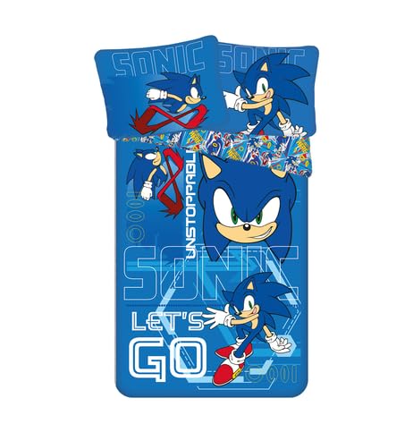 Jerry Fabrics Sonic The Hedgehog Official Let's Go Design Reversible Duvet Cover Set with Pillowcase 70 x 90 cm Blue OEKO-TEX STANDARD 100