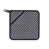 Dimensioni dei cuscinetti caldi: misura 18 x 18 cm, questi presine in silicone con stampa a pois bianchi su blu navy-01 sono disponibili in confezioni singole e doppie, consentendo di scegliere in base alle proprie esigenze. La forma quadrata si adatta bene a qualsiasi ambiente della cucina, rendendoli versatili e pratici