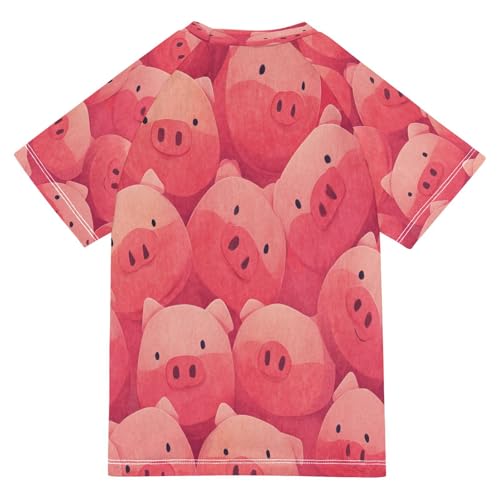 Boys Short Sleeve T-Shirts Pig Wild Boar Cartoon Rashguard Kids Swim Shirts Sun UPF 50+2
