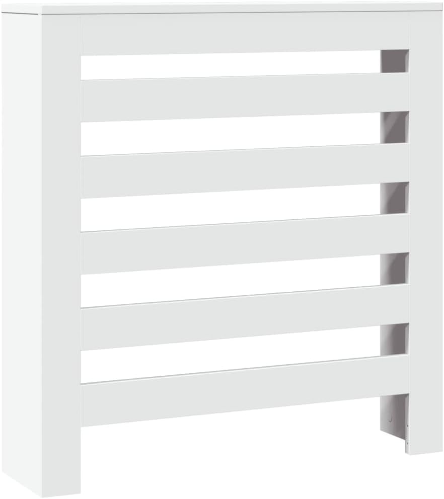 vidaXL White Engineered Wood Radiator Cover 30.7x7.9x32.3 Slatted Cabinet with Shelf for Living Room