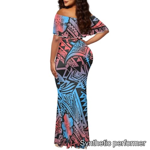 Image of Polynesian Dresses for Women Off Shoulder Maxi Dress Puletasi Samoan Dresses S-7XL