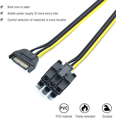 Image of SATA 15-Pin to 6-Pin PCIe Power Cable - 8-Inch GPU Power Adapter for PCI Express Graphics Card - High-Performance SATA to PCIe Connector for Desktop PC