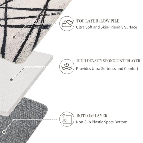 Leesentec Alfombra Salon Bohemia Artística Vintage Oriental Suave Superficie felpuda,Base Vinílica Antideslizante Única para Salón,Dormitorio,Felpudo Entrada Casa (Beige/A Rayas Negro, 80 x 120 cm) - imagen 3