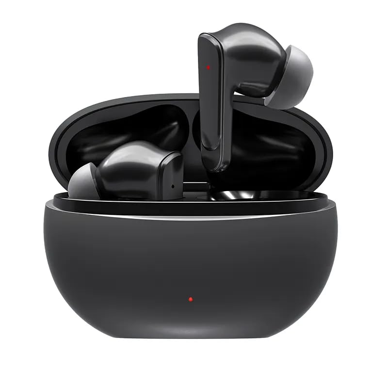 HY T02 Earbuds in open charging case, front view.