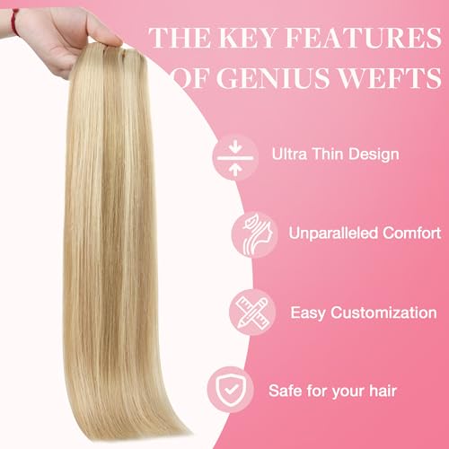 Image of GOO GOO Genius Weft Hair Extensions Human Hair, Sew In Hair Extensions Rooted Remy Weft, 18A /613A Dark Blonde Highlighted Bleach Blonde 18inch 50g, Hand Tied look