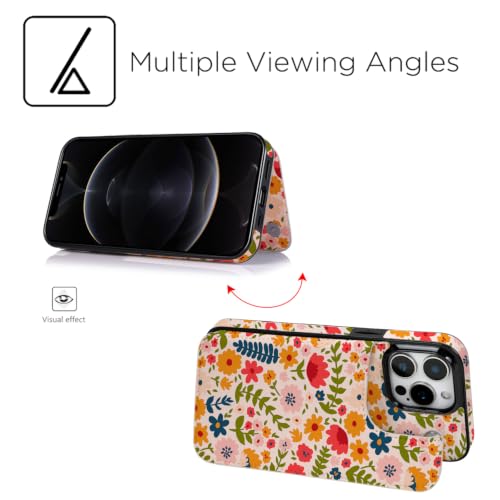 Image of uCOLOR for iPhone 12 /12 Pro Wallet Case Flip (Colorful Wild Flowers)