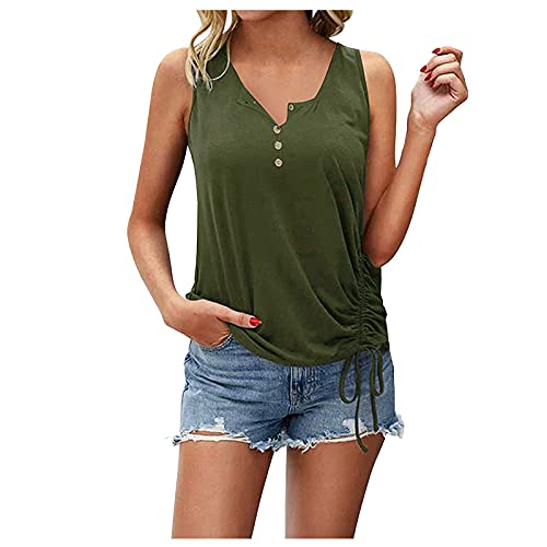 Tank tops for women button down sleeveless tee shirts drawstring …