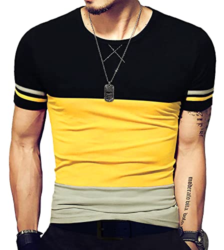 LOGEEYAR Mens Slim Fitted Short-Sleeve Tee Shirts Cotton Contrast Color Stitching T-Shirt Fashion Top