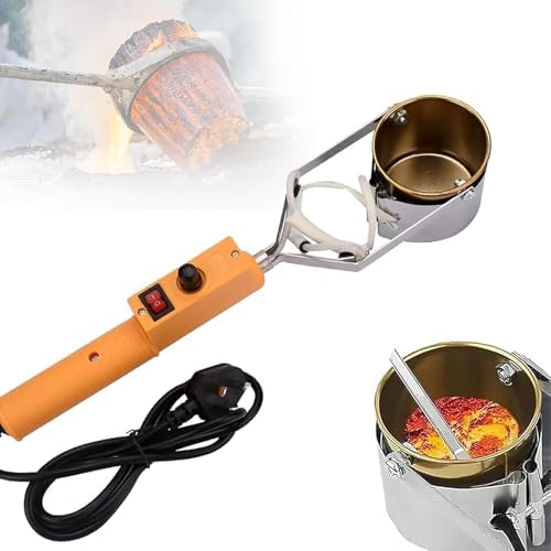 Crisol de plomo de mano, crisol eléctrico para plomo de 380 W, crisoles para fundir metal, ajuste de 200-450 ℃, fusión en 10 minutos, capacidad de 1100 g, crisol de plomo para moldes de peso de pesca