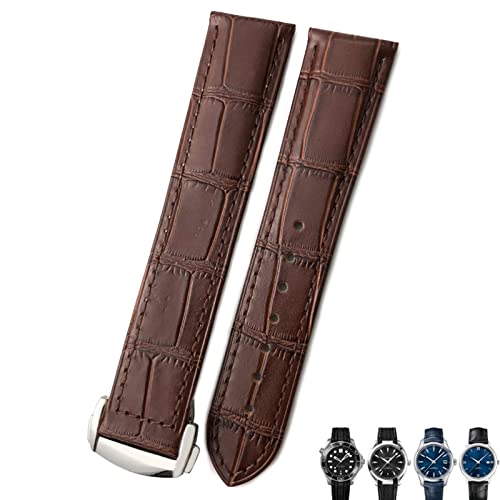 Bracelet de montre en cuir de vache marron anti irritation boucle argentée 20mm 22mm