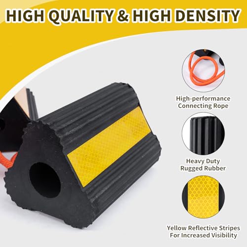 Image of Wheel Chocks for RV Trailer 2 Pair /4pack with Rope & Reflective Strips Rubber Wheel Chocks Heavy Duty Tire Stopper for Camper, Truck, Car, Travel Trailer
