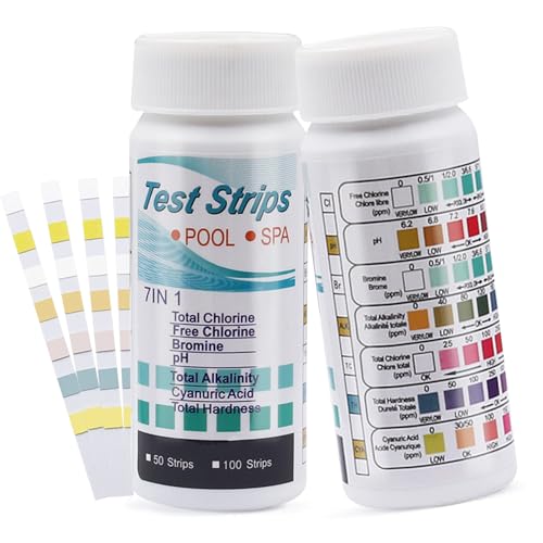 50 Bandelette Piscine,Bandelettes Test,7 en 1 pour Piscine,Chlore et pH,Bandelettes de Test 7 en 1 pour Spa,pH et Chlore Résiduel CI,Testeur Chimique...
