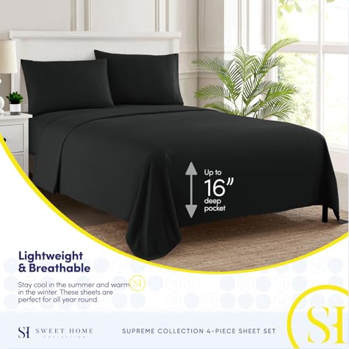 Full Size Sheet Sets - Breathable Luxury Sheets with Full Elastic & Secure Corner Straps Built In - 1800 Supreme Collection Extra Soft Deep Pocket Bedding Set, Sheet Set, Full, Black