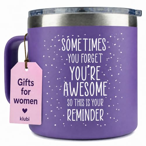 Birthday Gifts for Women Friendship - Purple Gifts for Women Coffee Mug 14oz Sometimes You Forget You're Awesome Unique Gift Idea for Older Women Over 50, 60, Inspirational Cup for Mom, Her