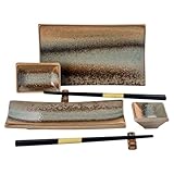 UNICASA Japanese Style Sushi Plate Set 8 Piece, Ceramic Sushi Dishes Serving Set, Include 2 Sushi Plates, 2 Sauce Dishes, 2 Pairs of Chopsticks, 2 Chopsticks Holders
