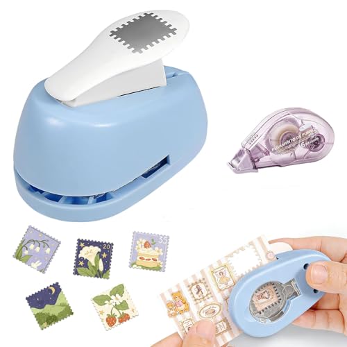 Image of 2 PCS Stamp Puncher, Postage Stamp Punch with Double-Sided Adhesive Tape, Craft Scrapbooking Tool for DIY Card Making, Junk Journal Stamp Cutter, Art Project Suppliesl,0.78in*0.59in