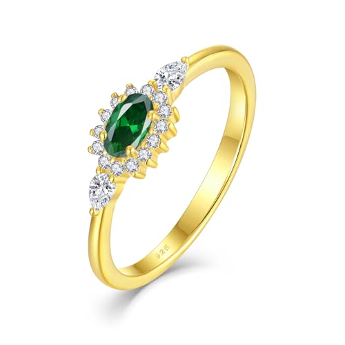 Diana Oval Shape Thin Stackable Rings for Women Birthstone 925 Sterling Silver Eternity Halo CZ Promise Engagement Statement Wedding Band Rings Jewelry for Size 6-9