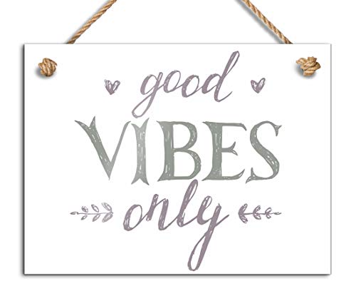 Schönes Gartenschild mit Spruch ' Good Vibes only' zum Aufhängen mit einer Kordel | Süße Wanddeko o. als Garten Deko aus hochwertig bedrucktem Acrylglas | 20x15 cm