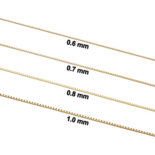 Kooljewelry 14k Solid Yellow Gold Box Chain Necklace For Women Girls, Real Gold Chain (0.6mm, 0.7mm, 0.8mm or 1mm - Sizes from 13 to 30 inch long)2