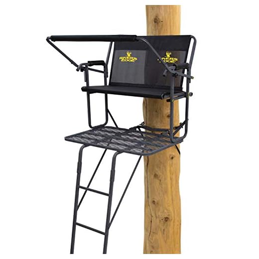 Rivers Edge® TwoPlex™ 2-Man Ladder Stand, 17’1” Height, Flip-Up TearTuff™ Mesh Bench Seat, 40” Wide Platform, 2-Way Adjustable Shooting Rail, RE665