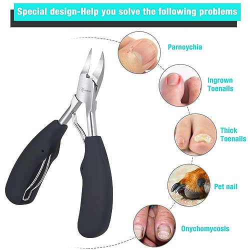 Image of MAYCREATE Toe Nail Clipper for Ingrown or Thick Toenails, Heavy Duty Toenail Trimmer Nail Clipper Pedicure Tool with Long Handle and Soft Grip for Seniors