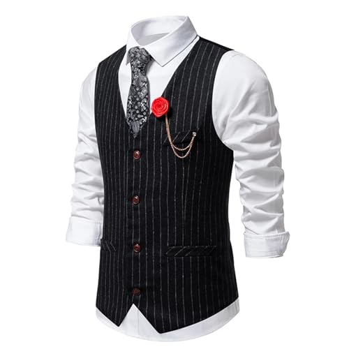 Men's Retro Striped Dress Vest – Casual Waistcoat With Decorative Chain Accessory3