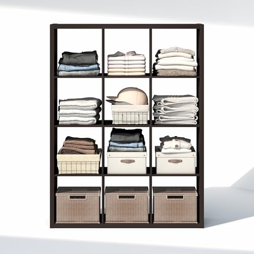 Image of Furinno Cubic Extra Thick 12-Cube Closet Organizers and Storage, Dark Oak | 14.6 x 44 x 58 in, Open Shelf Closet Storage, Closet Organizer, for Wardrobe, Bedroom, Living Room