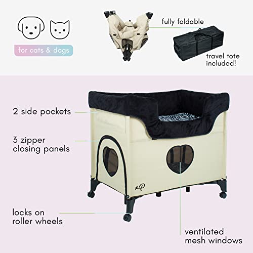 Petique Bedside Lounge Pet Bed, Bunk Bed For Medium Size Pets, Raised Lounge Bed For Cats & Dogs, Zebra Vibes Design #TOP4