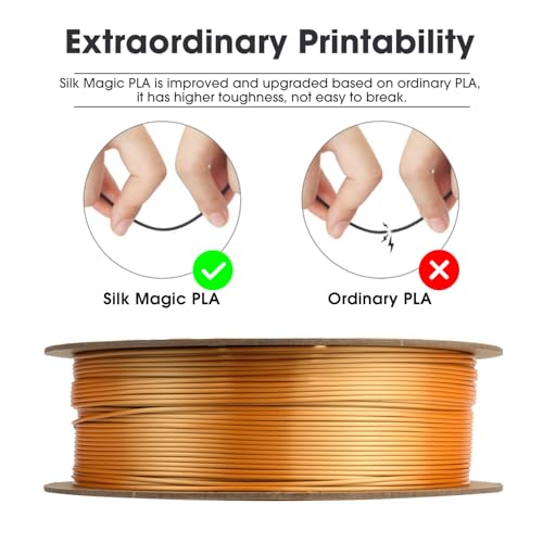Image of eSUN Silk Magic PLA Filament 1.75mm, Shiny Silk Dual Color Co Extrusion 3D Printer Filament, 1KG (2.2 LBS) Spool 3D Printing Color Change Filament for 3D Printers, Metallic Gold Silver